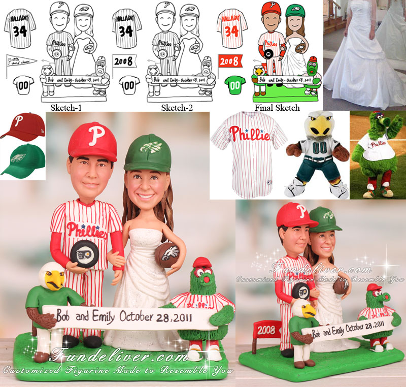 Philadelphia Eagles Wedding Cake Topper with the Mascot Swoop